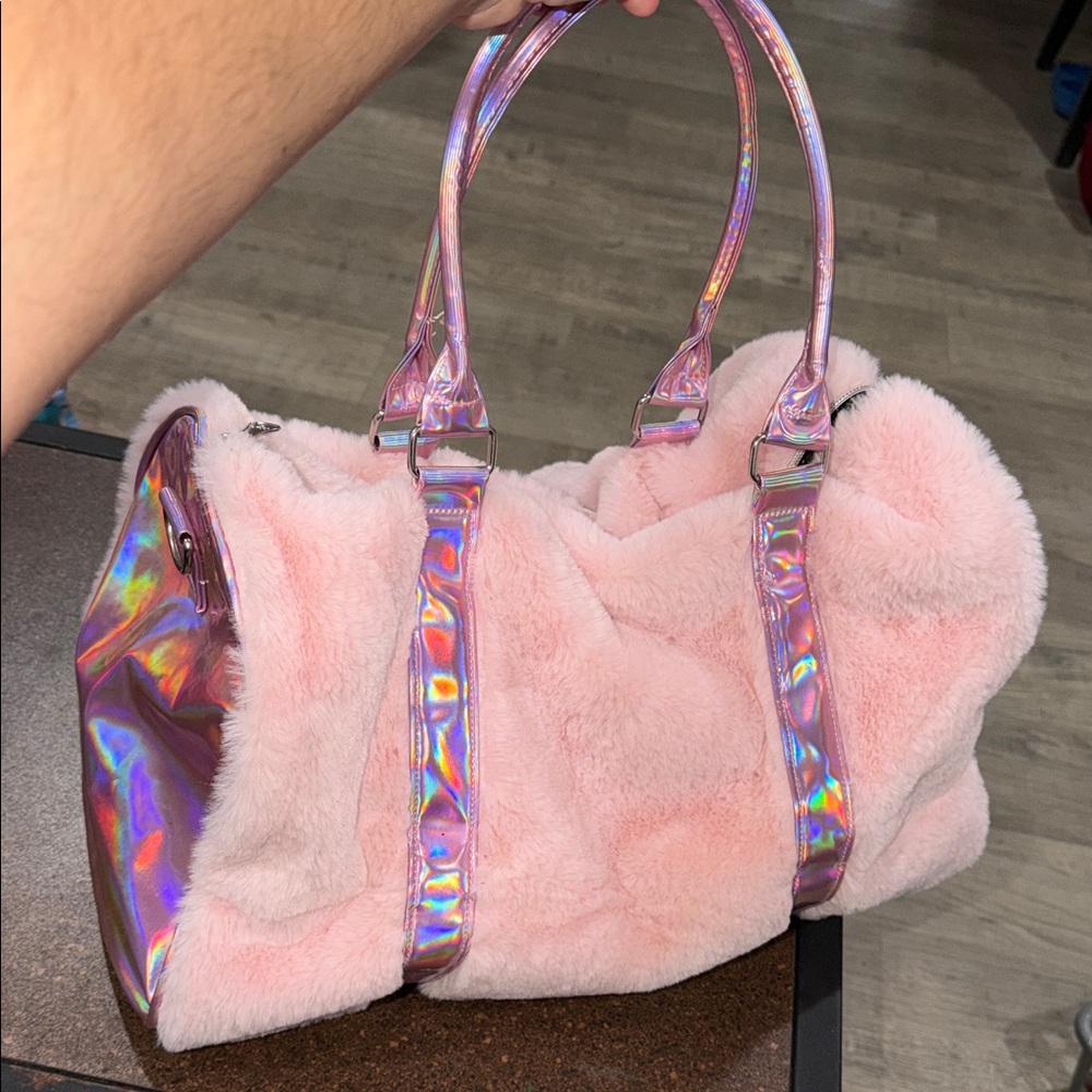 Justice Pink Faux Fur Shoulder Bag with Iridescent Details